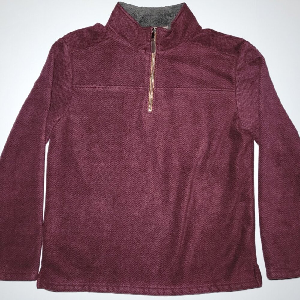 London Fog Mens Maroon and Gray 1/4 Zip Long Sleeve Fleece Pullover Size 2XL